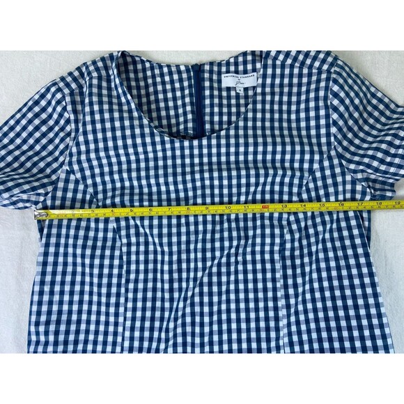 Universal Standard J Crew Gingham Dress Small Ruffles Blue Shift Drop Waist FLAW - Picture 6 of 12